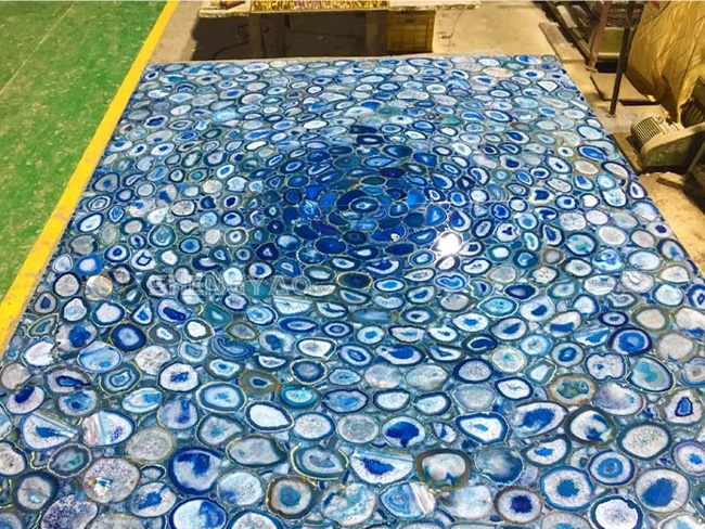Backlit Blue Agate architectural wall cladding for luxury projects