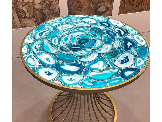 Blue Agate designer coffee table with natural gemstone surface