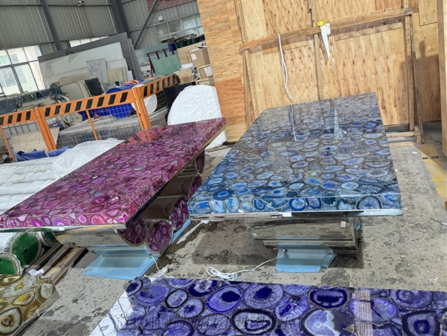 Blue Agate luxury dining table surface with natural patterns