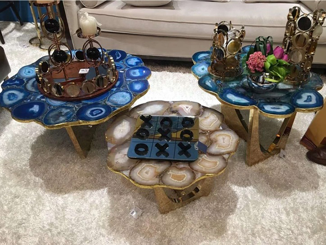 Blue Agate nesting side table custom stone furniture