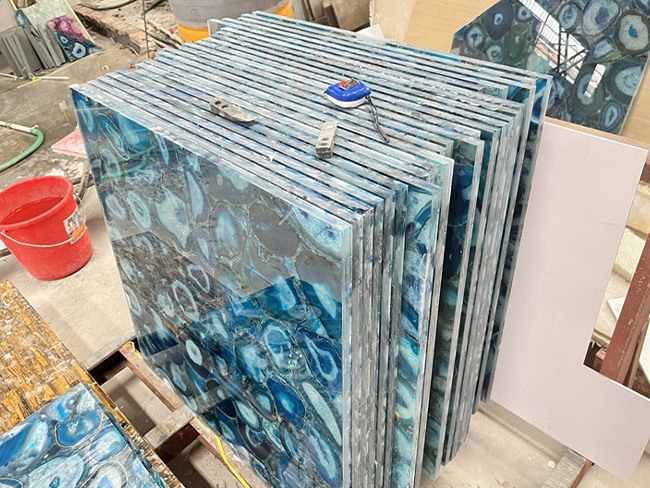 Blue Agate slab with natural gemstone pattern for luxury interior application