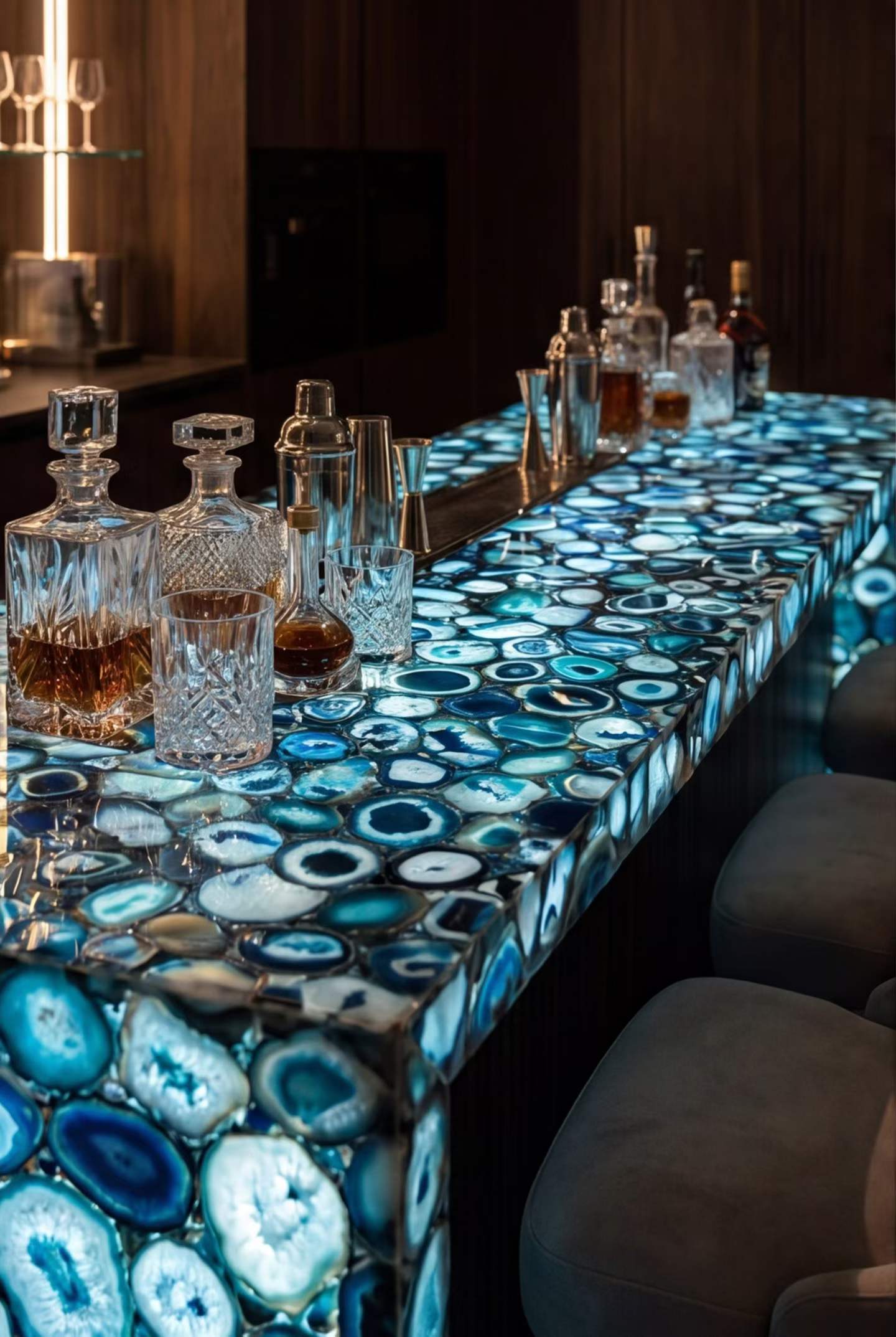 Blue Agate bar design with custom stone countertop