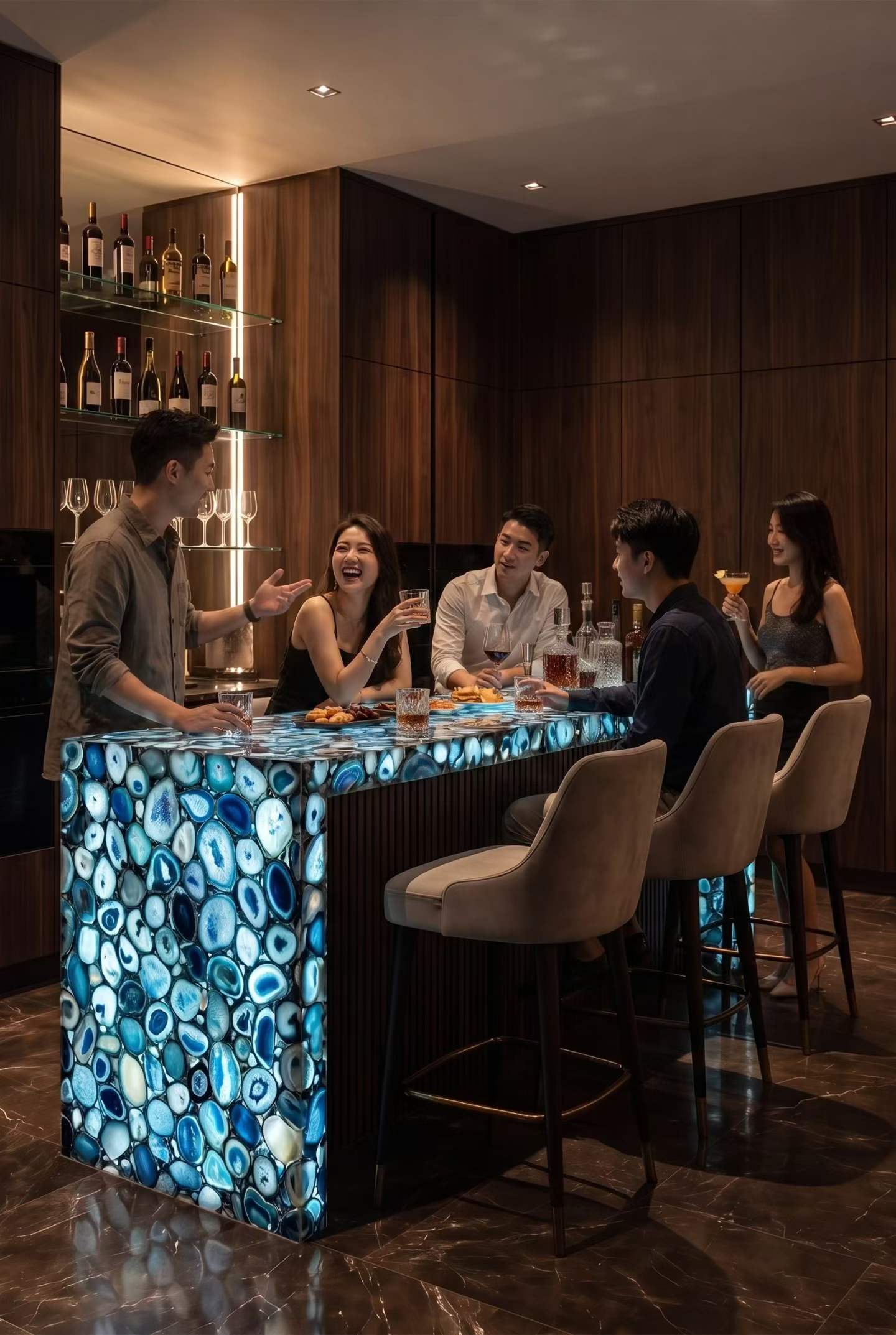 Blue Agate bar application in luxury interior design