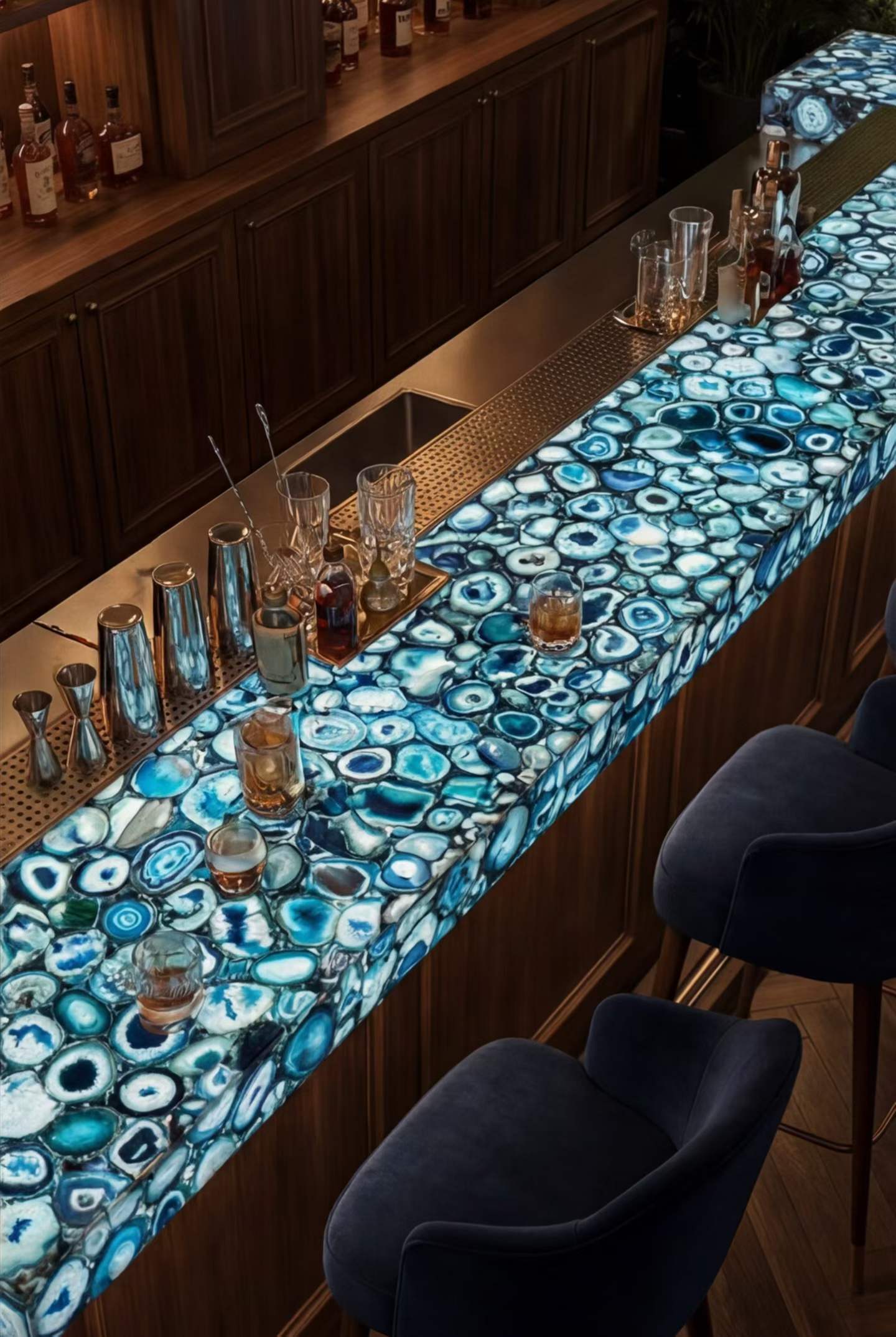 Blue Agate luxury bar counter interior project