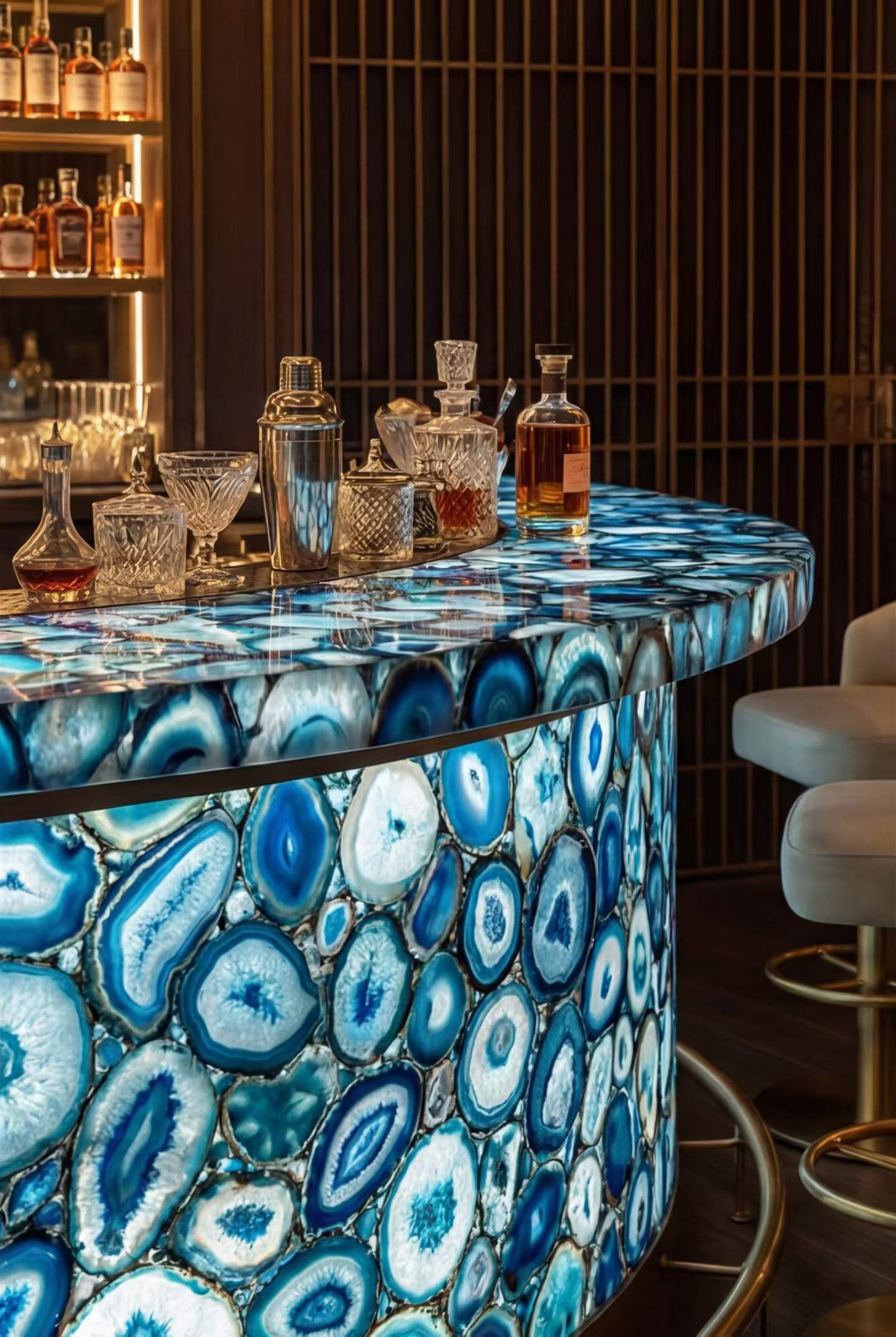 Blue Agate round bar counter design