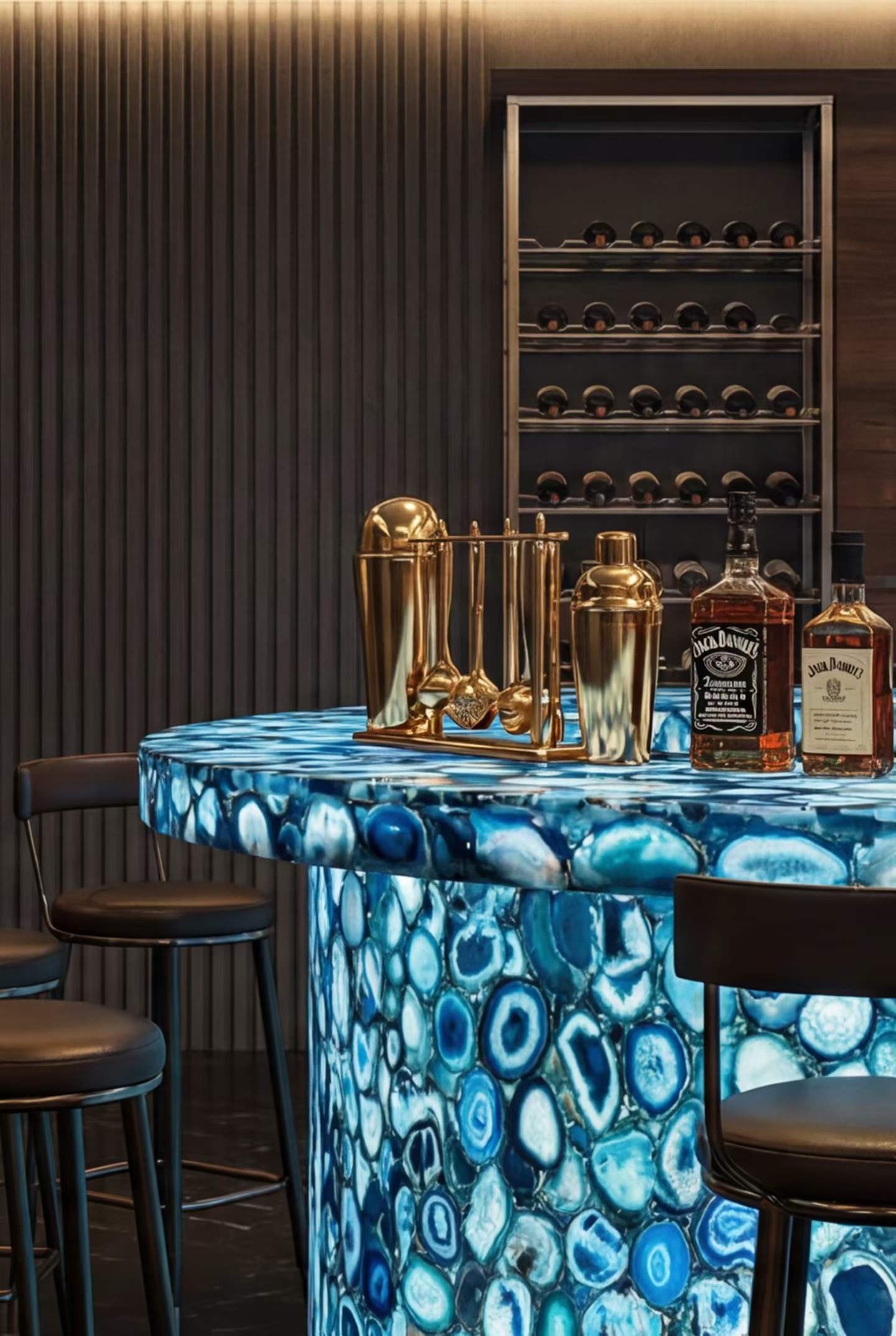 Blue Agate round hospitality bar application