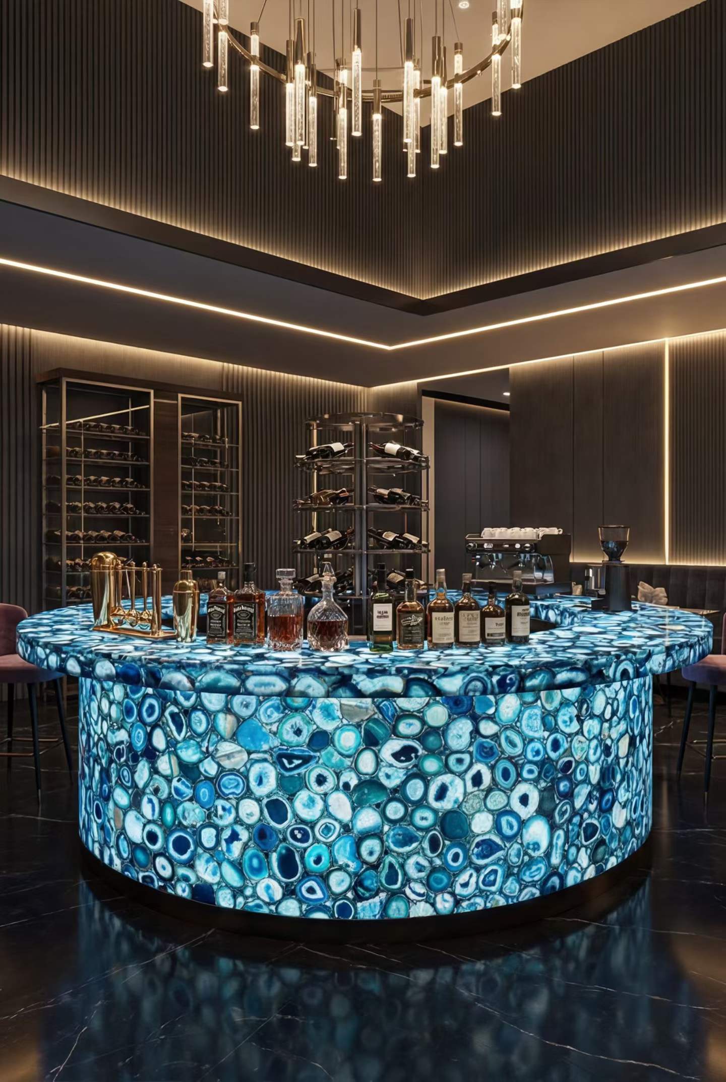 Round Blue Agate bar counter customized design