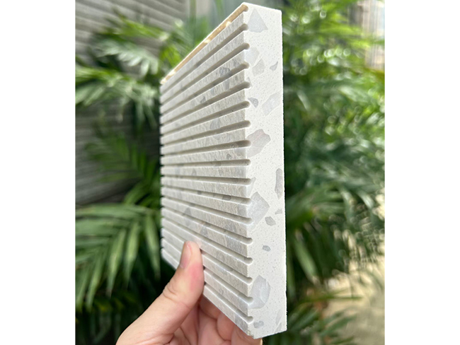 Dekoratif beyaz terrazzo özellikli duvar ve iç mekan panel tasarımı