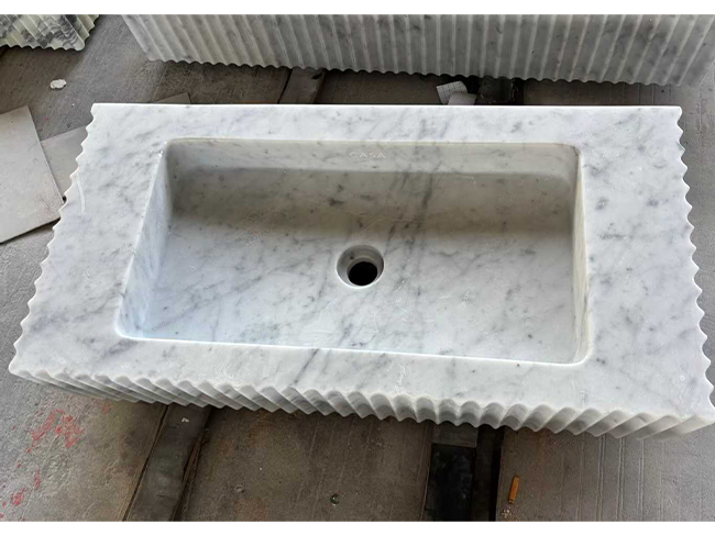Carrara White Marble Integrated Carved Basin
