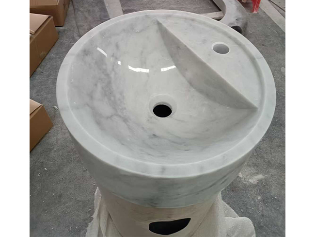Bacia Integrada em Mármore Branco Carrara para aplicação personalizada em pia de lavabo