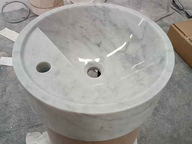 Bacia pedestal redonda em Mármore Branco Carrara para banheiro de designer