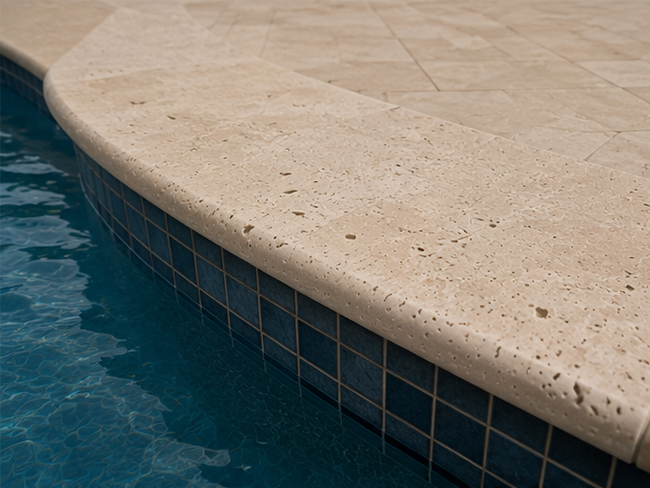 Custom Travertine Pool Coping fabricated to project dimensions
