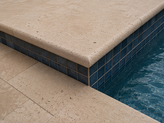 Cut-to-size Turkey Roman Travertine for custom pool coping