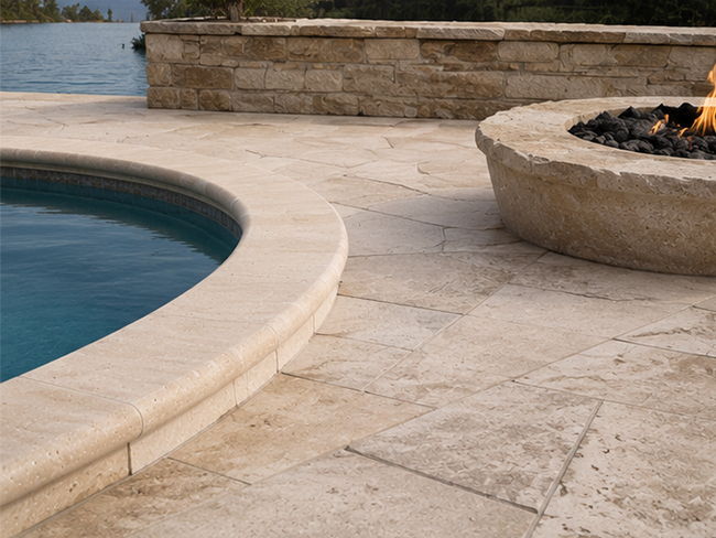 Light tone Turkey Roman Travertine coping for swimming pool edge