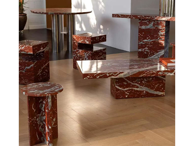 Languedoc Marble custom furniture application with bespoke red marble fabrication