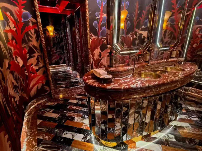 Languedoc Marble historic architectural interior with French red decorative stone