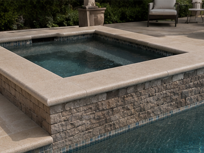Porto Beige Limestone pool edge around swimming pool