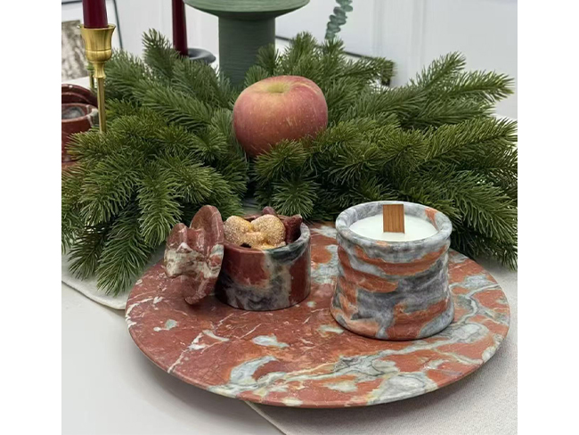 Decorative marble tableware made from red natural stone