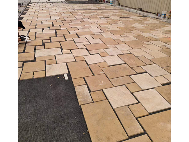 Saina Gold Limestone mixed-format floor pavers for architectural paving