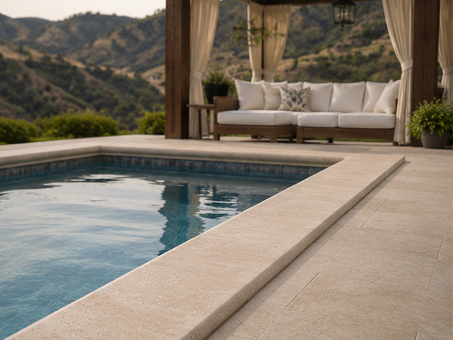 Turkey Roman Travertine coping showing naturally varied tonal selection