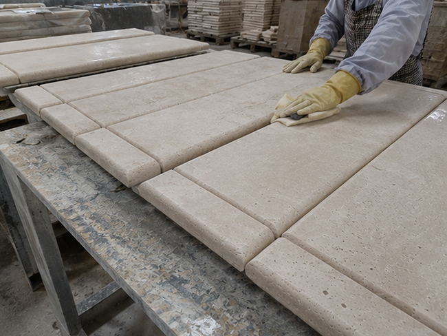 Travertine pool paver for surrounding swimming pool deck