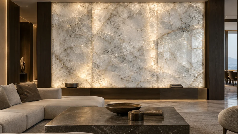 parete statement in cristallo quartzite retroilluminata parete statement in cristallo quartzite retroilluminata