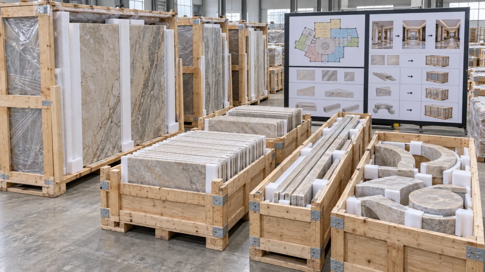 Secuencia de envío para la asignación de cajas de piedra para vestíbulos de hoteles Secuencia de envío para la asignación de cajas de piedra para vestíbulos de hoteles