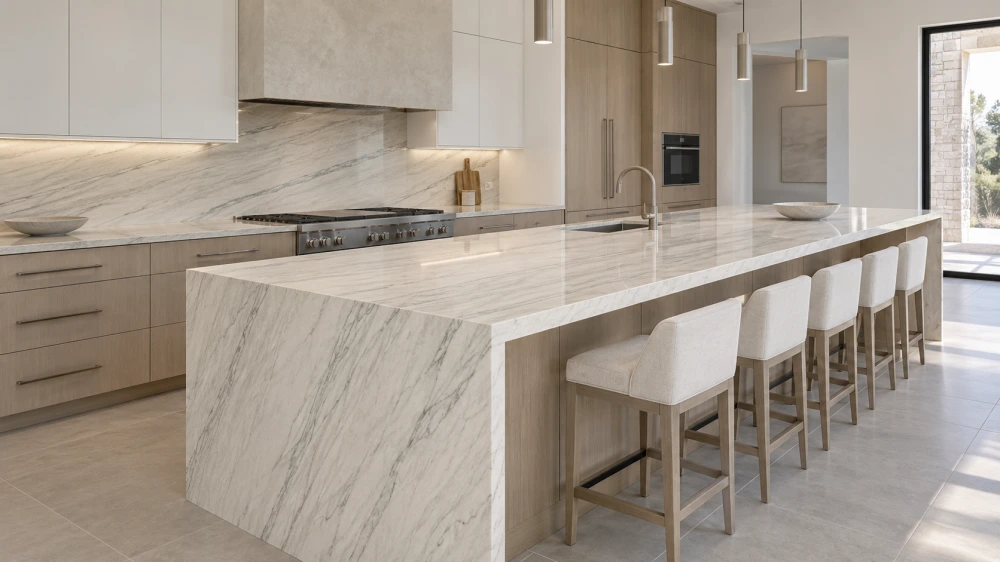 mont blanc quartzite light kitchen island scenario mont blanc quartzite light kitchen island scenario
