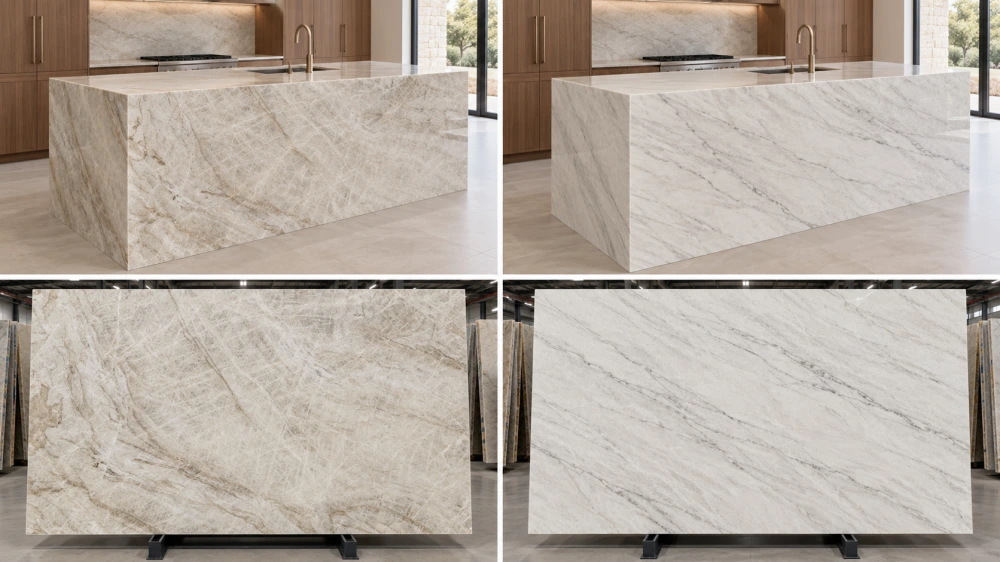 Comparaison entre le Taj Mahal et le quartzite Mont Blanc pour la cuisine – couverture Comparaison entre le Taj Mahal et le quartzite Mont Blanc pour la cuisine – couverture