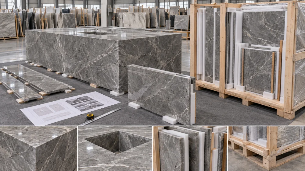 imballaggio export QC isola in marmo grigio tundra imballaggio export QC isola in marmo grigio tundra